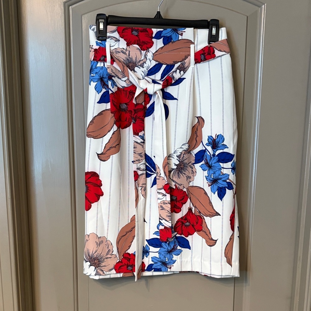 Floral Print Skirt with Tie Front